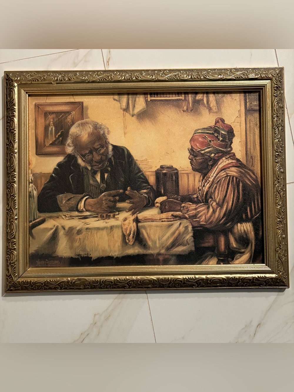 “A PENNY SHORT” by HARRY ROSELAND IN A GOLD VINTAGE FRAME